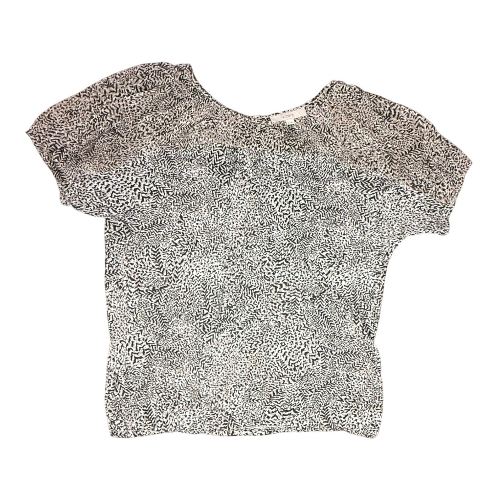 LOFT Women's Medium Black Beige Print Short Sleeve Casual Blouse Top